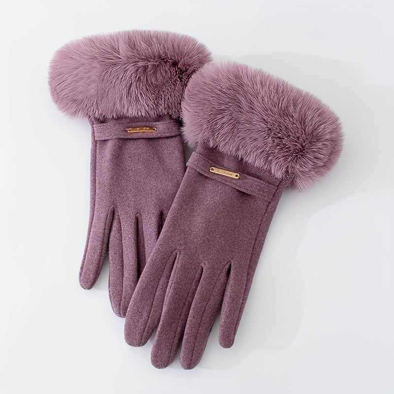 Plush Furry Cuff, Double-Layer Thick Insulation, Windproof & Warm, Ideal for Outdoor Activities & Cycling, Available in Pink/Purple/Blue/Gray